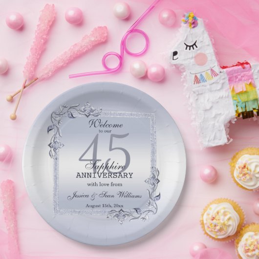 Sapphire Gem & Glitzer 45. Hochzeitstag   Pappteller (Party)