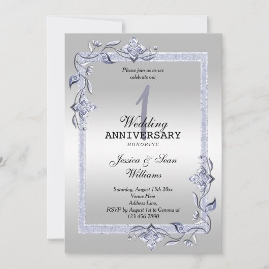 Sapphire Gem & Glitzer & Silver 1. Hochzeit Einladung (Vorderseite)