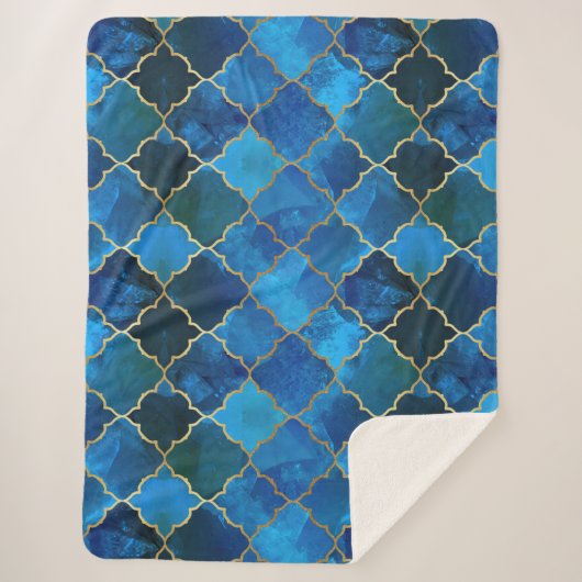 Sapphire Gemstone & Gold marokkanisches Fliesenmus Sherpadecke (Vorderseite)