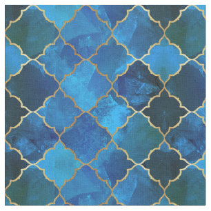 Sapphire Gemstone & Gold marokkanisches Fliesenmus Stoff