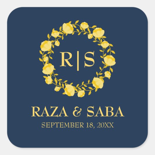 Sapphire Grace Blue and Gold Wedding Quadratischer Aufkleber (Vorderseite)