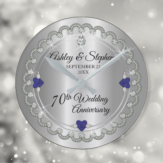 Sapphire Jubilee Diamonds 70 Jahre Hochzeit Runde Wanduhr