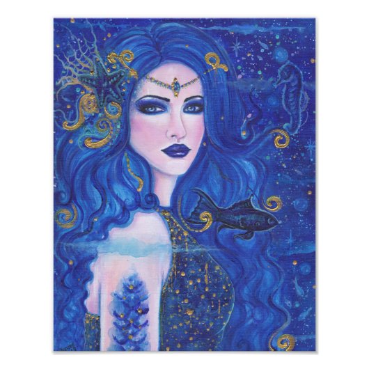 Sapphire Mermaid mit Goldakzenten von Renee Lavoie Fotodruck (Vorne)