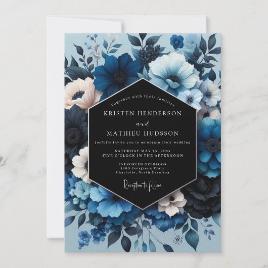 Sapphire Moody Bloom Wedding Einladung (Vorderseite)