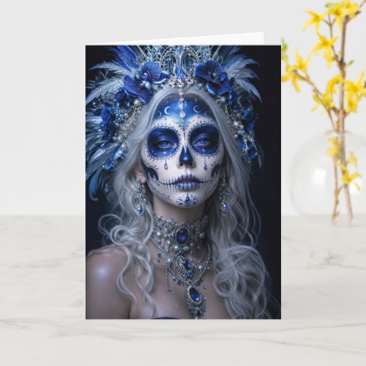 Sapphire Moon Calavera – Blauer himmlischer Tag de Karte (Gelbe Blume)
