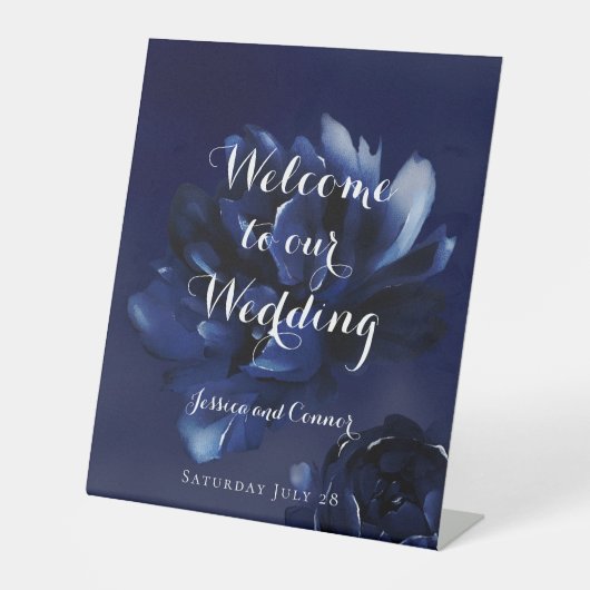 Sapphire Peony Willkommen bei unserer Hochzeit Sockelschild (Vorderseite)