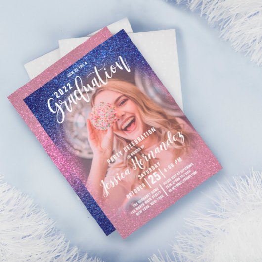 Sapphire Pink Triple Glitzer Foto Abschluss Einladung