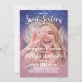 Sapphire Pink Triple Glitzer Ombre Foto Sweet 16 Einladung (Vorderseite)