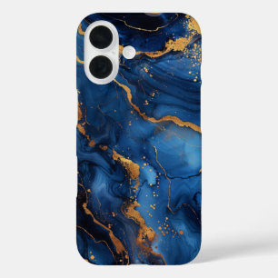 Sapphire Regalia – Luxus Blau & Gold Marmor iPhone 16 Hülle