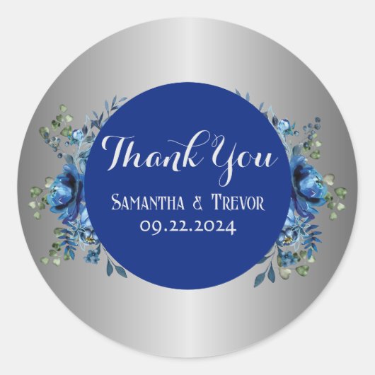 Sapphire Serenade: Eine Symphonie aus Silber und B Runder Aufkleber (Vorderseite)