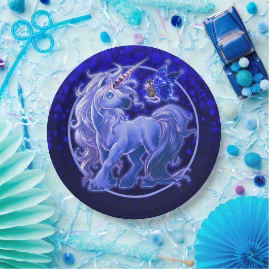 Sapphire Sparkle Blue Unicorn Pappteller (Party)