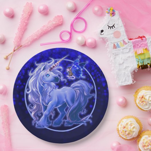 Sapphire Sparkle Blue Unicorn Pappteller (Party)