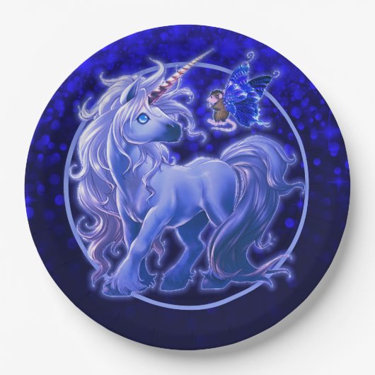 Sapphire Sparkle Blue Unicorn Pappteller (Vorderseite)