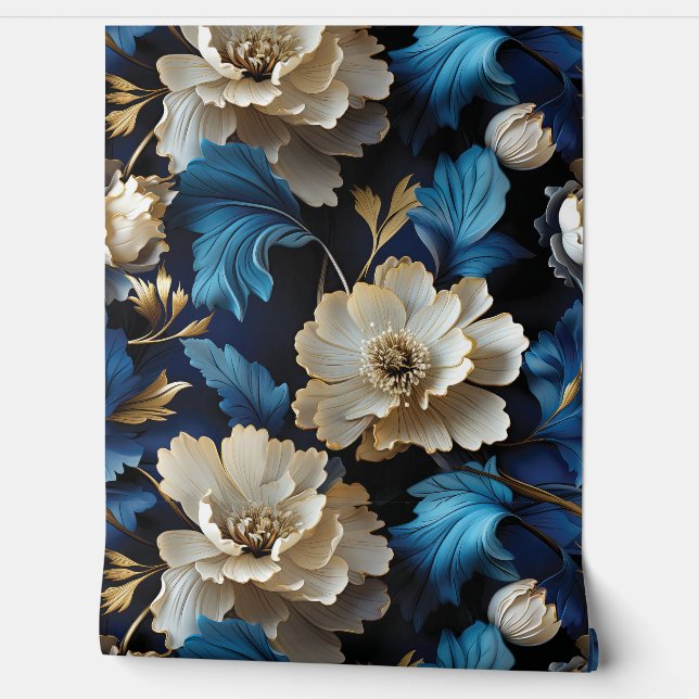 Sapphire Starlit Symphony Botanical Tapete (Abrollen)