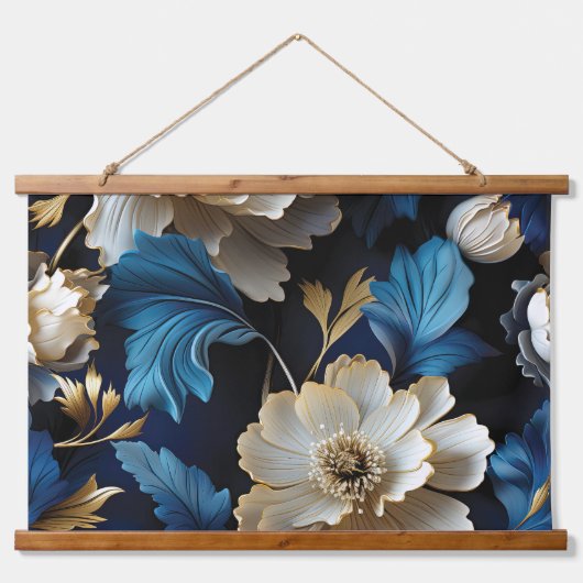 Sapphire Starlit Symphony Botanical Wandteppich Mit Holzrahmen (Vorne)