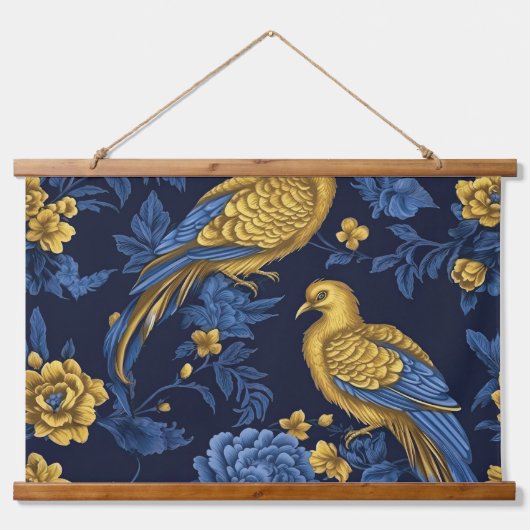 Sapphire Starlit Symphony Botanical Wandteppich Mit Holzrahmen (Vorne)