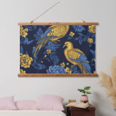 Sapphire Starlit Symphony Botanical Wandteppich Mit Holzrahmen (Schlafzimmer)