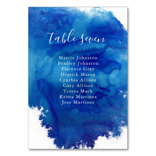 Sapphire Tide Wedding Tischnummern Gästebamen (Vorderseite)