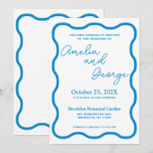 Sapphire Wavy Retro Hochzeit Einladung (Vorne/Hinten)