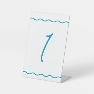 Sapphire Wavy Retro Hochzeitsstimmung Tischnummer Sockelschild