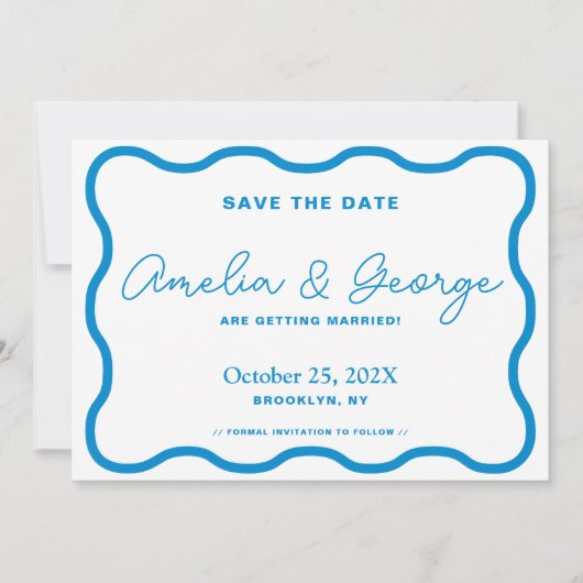 Sapphire Wavy Retro Save The Date (Vorderseite)