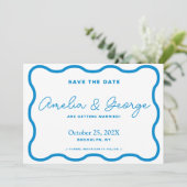 Sapphire Wavy Retro Save The Date (Stehend Vorderseite)