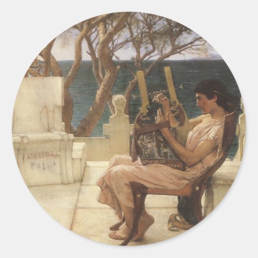 Sappho und Alcaeus von Sir Lawrence Alma Tadema Runder Aufkleber (Vorderseite)