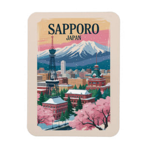 Sapporo Japan Illustration Reise Kunst Vintage Magnet