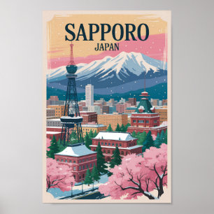 Sapporo Japan Illustration Reise Kunst Vintage Poster