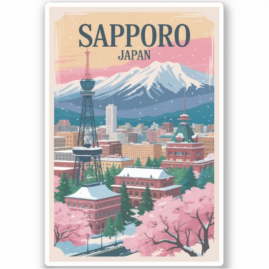Sapporo Japan Illustration Travel Art Vintage Aufkleber (Vorderseite)