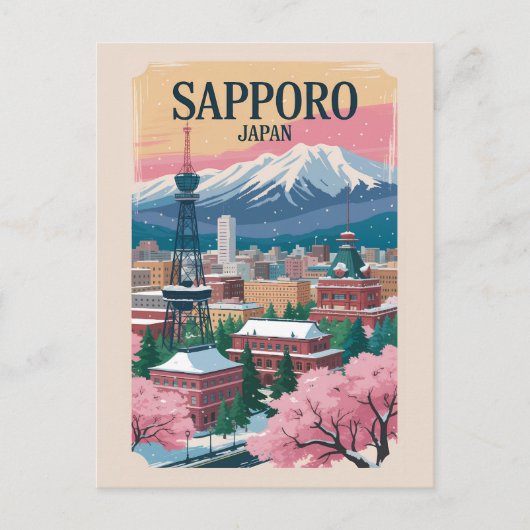 Sapporo Japan Illustration Travel Art Vintage Postkarte (Vorderseite)