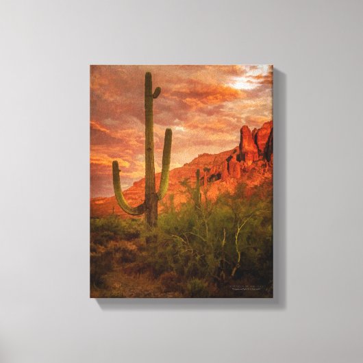 Saquaro Cactus Superstition Mountain Sunset 11x14 Leinwanddruck (Vorderseite)