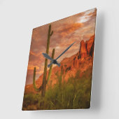 Saquaro Cactus Superstition Mountain Sunset Quadratische Wanduhr (Winkel)