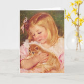 Sara, der eine Katze C. Mary Cassatt 1908 hält Karte (Gelbe Blume)