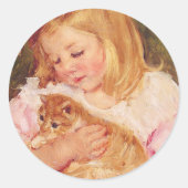 Sara Holding a Cat | Mary Cassatt Runder Aufkleber (Vorderseite)