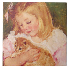 Sara Holding a Cat (von Mary Cassatt) Fliese