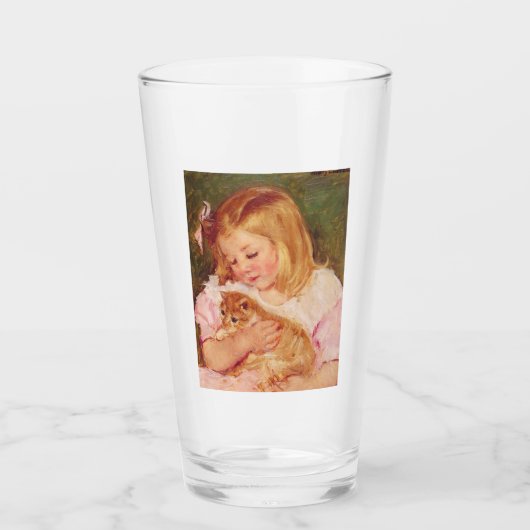 Sara Holding a Cat (von Mary Cassatt) Glas (Vorderseite)