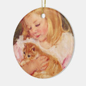 Sara Holding a Cat (von Mary Cassatt) Keramik Ornament (Links)