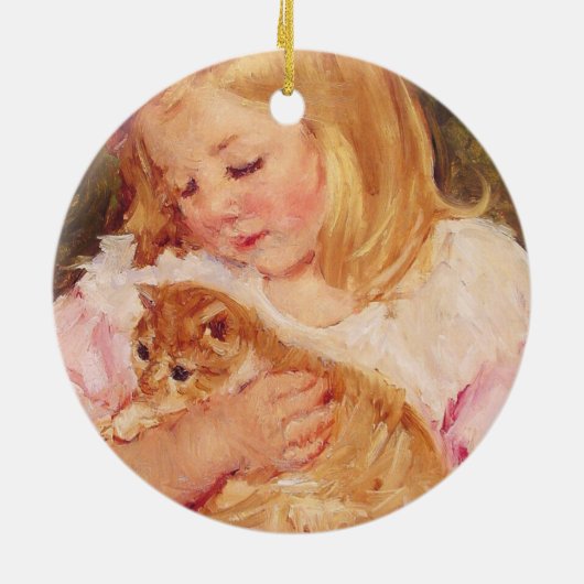 Sara Holding a Cat (von Mary Cassatt) Keramik Ornament (Hinten)