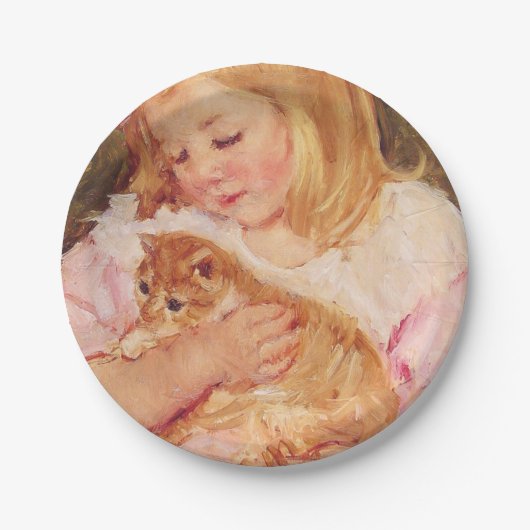 Sara Holding a Cat (von Mary Cassatt) Pappteller (Vorderseite)