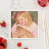 Sara Holding a Cat (von Mary Cassatt) Serviette (Beispiel)