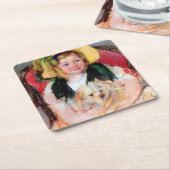 Sara mit ihrem Hund, Cassatt Rechteckiger Pappuntersetzer (angewinkelt)