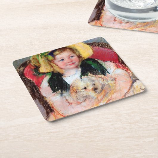 Sara mit ihrem Hund, Cassatt Rechteckiger Pappuntersetzer (angewinkelt)