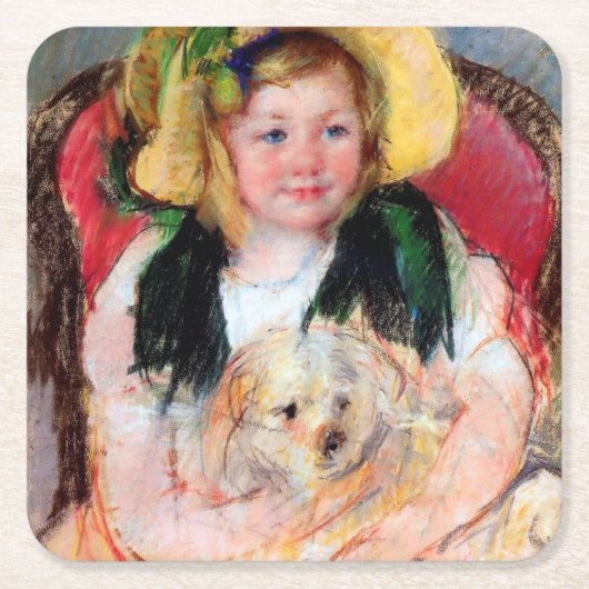 Sara mit ihrem Hund, Cassatt Rechteckiger Pappuntersetzer (Vorderseite)