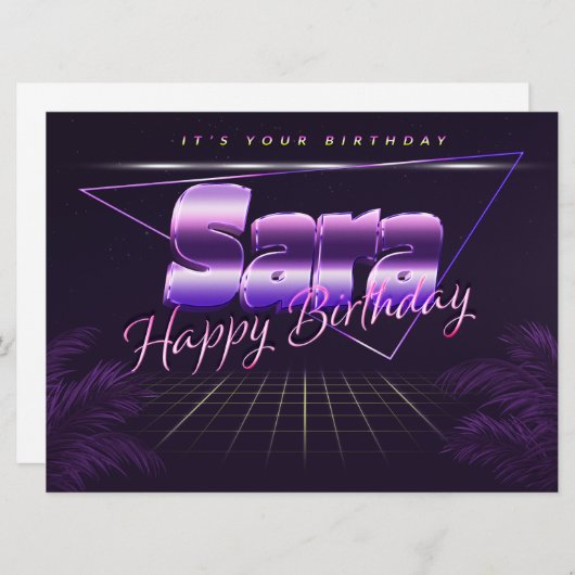 Sara Name Vorname lila retro Karte Geburtstag (Vorne/Hinten)