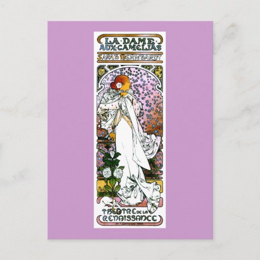Sarah Bernhardt, La Dame aux Camélias, Mucha Fine Postkarte (Vorderseite)