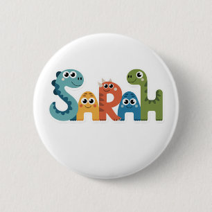 Sarah Dinosaur Name Niedlich Dino Letters Design Button
