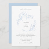 Sarah Dusty Blue Floral Wreath Modern Wedding Einladung (Vorne/Hinten)