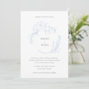 Sarah Dusty Blue Floral Wreath Modern Wedding Einladung