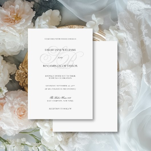 Sarah Elegant Monogram Schwarz-Weiß-Hochzeit Einladung